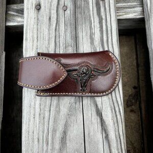 Coffee Brown Longhorn Design Small Knife Sheath with Keep